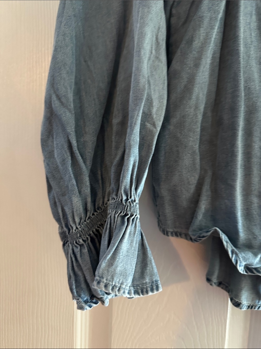 Washed Blue Ruffle-Trim Peasant Blouse - Picture 4 of 6
